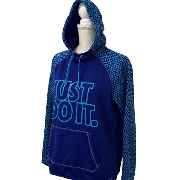 NIKE - SIZE MEDIUM - BLUE / TEAL DOTTED THERMA-FIT ATHLETIC PULLOVER HOODIE - Picture 5 of 14